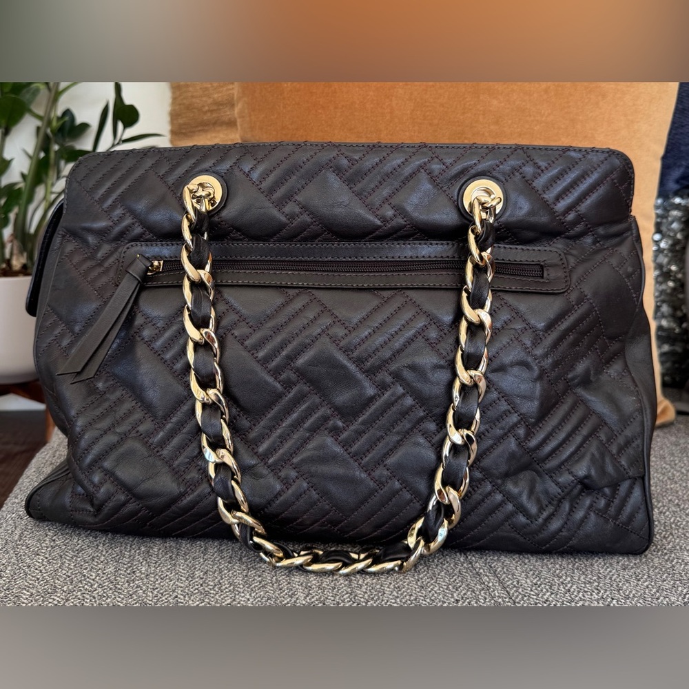 Balenciaga Dark Brown Chevron Quilted Leather Shoulder Bag (COA) - Picture 3 of 16